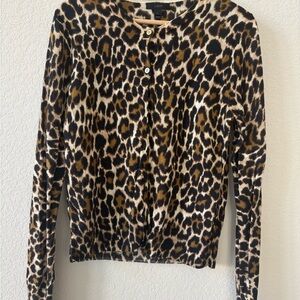 J Crew Large 100% Merino Wool Leopard Animal Print Cardigan
